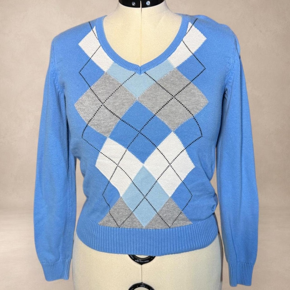 Blue Argyle Sweater Women's XS Gilmore Girls Style IZOD Golf Classic